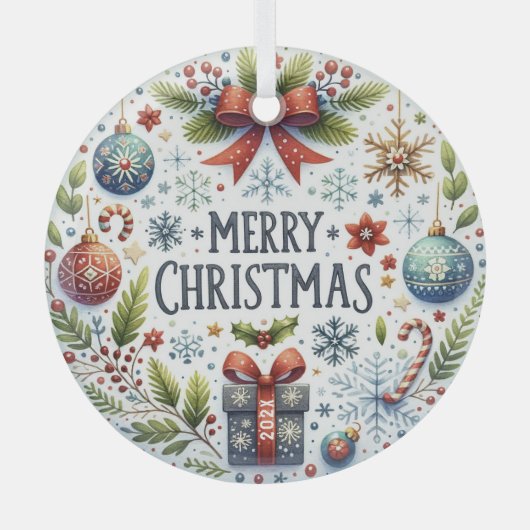 カラフルクリスマス文字 ガラスオーナメント (正面)