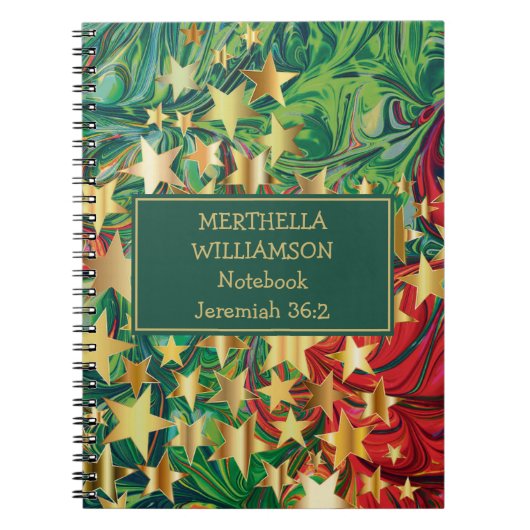 カラフルクリスマス星抽象芸術パーソナライズされた ノートブック (正面)