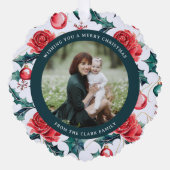 カラフルクリスマス植物性フローラフォトグリーン オーナメントカード (正面)