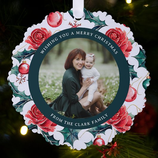 カラフルクリスマス植物性フローラフォトグリーン オーナメントカード