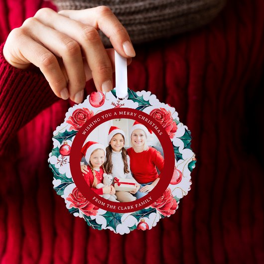 カラフルクリスマス植物性フローラフォトレッド オーナメントカード