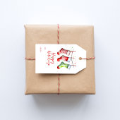 カラフルクリスマス水の色のストッキングの行と行 ギフトタグ