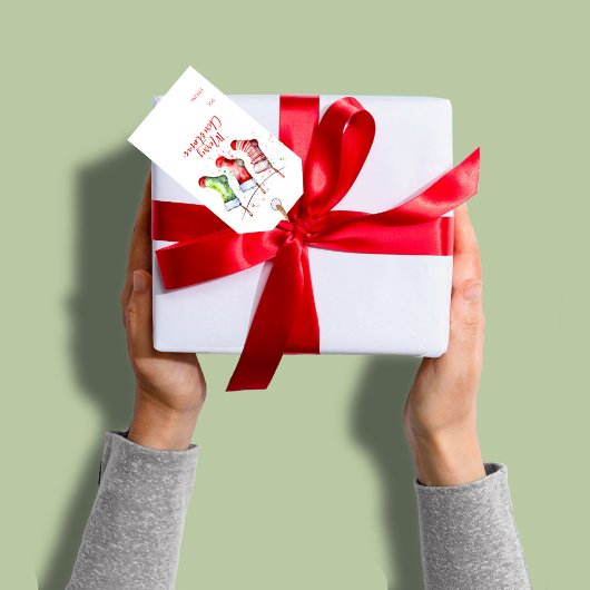 カラフルクリスマス水の色のストッキングの行と行 ギフトタグ