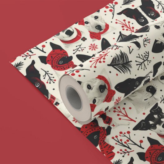 カラフルクリスマス犬のパターン ラッピングペーパー