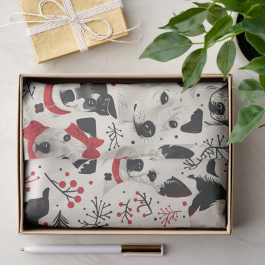 カラフルクリスマス犬のパターン 薄葉紙 (ギフト)