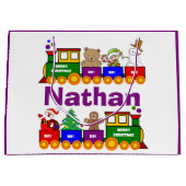 カラフルクリスマス玩具列パーソナライズされた ラージペーパーバッグ (正面)