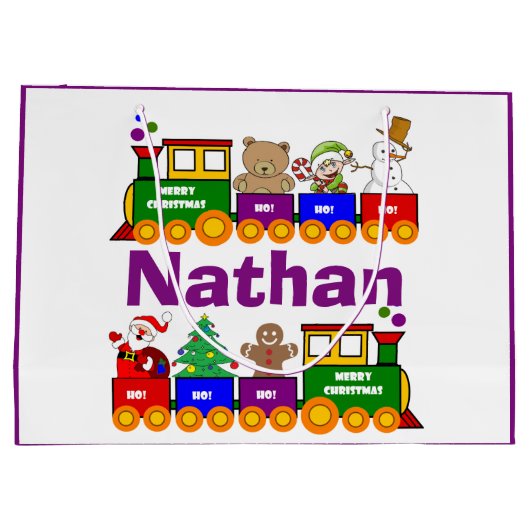 カラフルクリスマス玩具列パーソナライズされた ラージペーパーバッグ (裏面)