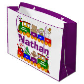 カラフルクリスマス玩具列パーソナライズされた ラージペーパーバッグ (裏面アングル)