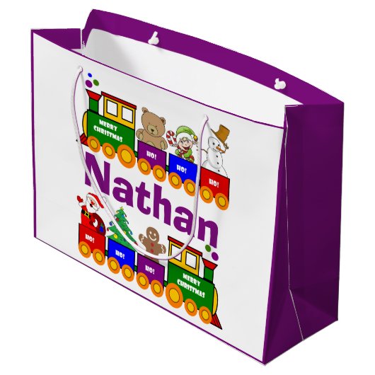 カラフルクリスマス玩具列パーソナライズされた ラージペーパーバッグ (裏面アングル)
