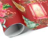 カラフルクリスマス記号パターン赤い背景 ラッピングペーパー (ロールコーナー)