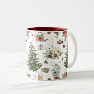 カラフルクリスマス記号パターン ツートーンマグカップ