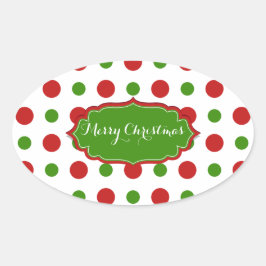 カラフルクリスマス赤と緑の水玉模様 楕円形シール