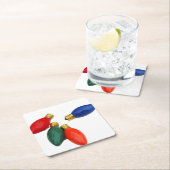 カラフルクリスマス電球 スクエアペーパーコースター (インサイチュ)