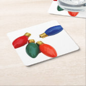 カラフルクリスマス電球 スクエアペーパーコースター (アングル)