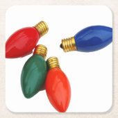 カラフルクリスマス電球 スクエアペーパーコースター (正面)