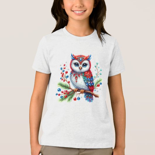 カラフルクリスマスOwl Holiday Tシャツ (正面)