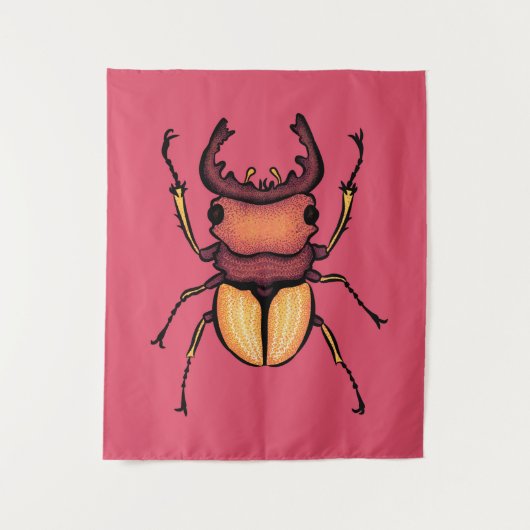 カラフルクワガタ昆虫芸術ピンク昆虫学 タペストリー (正面)