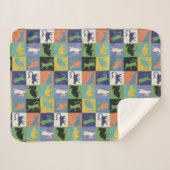 カラフルクールキルト状の正方形の猫 シェルパブランケット (正面(横))