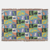 カラフルクールキルト状の正方形の猫 スローブランケット (正面)