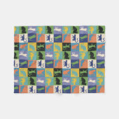 カラフルクールキルト状の正方形の猫 フリースブランケット (正面(横))