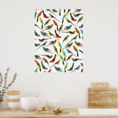 カラフルクール熱帯水色の鳥類パターン ポスター (キッチン)