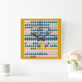 カラフルグライ絵を描ツ幾何ティール(緑がかった色) スクエア壁時計 (ホーム)