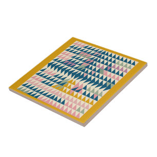 カラフルグライ絵を描ツ幾何ティール（緑がかった色） タイル