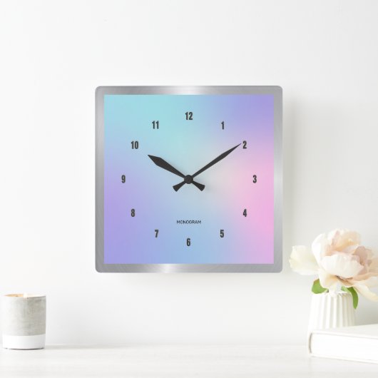 カラフルグラデーション背景角壁時計 スクエア壁時計 (ホーム)