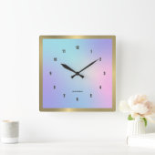 カラフルグラデーション金ゴールド スクエア壁時計 (ホーム)