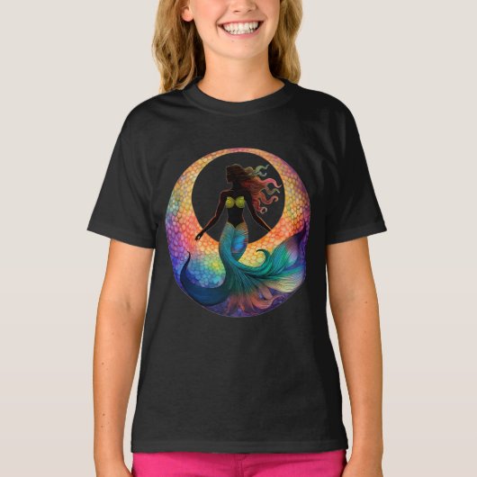 カラフルグラフィック 人魚の月女神のシルエット Tシャツ (正面)