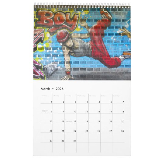 カラフルグラフィティの絵を描通りアート2024 カレンダー (3月 2026)