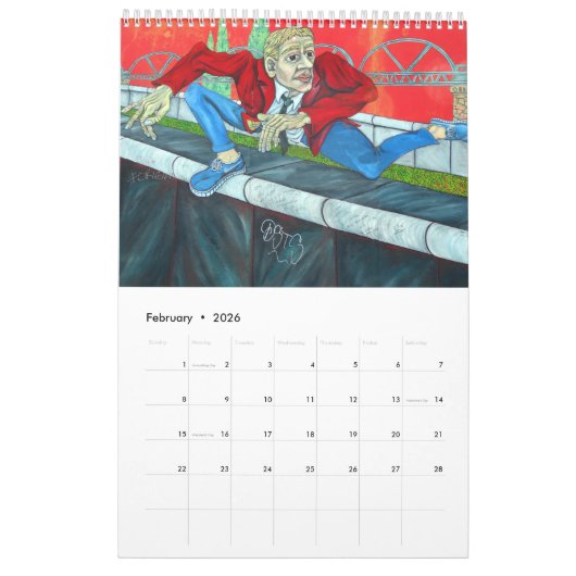 カラフルグラフィティの絵を描通りアート2024 カレンダー (2月 2026)