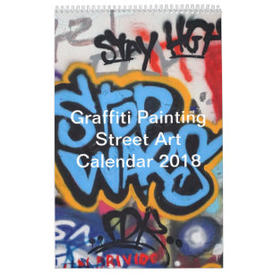 カラフルグラフィティの絵画通りアート2018 カレンダー