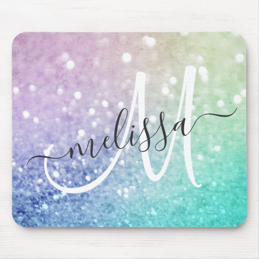 カラフルグリッターかわいらし《写真》ぼけ味モノグラムの マウスパッド (正面)