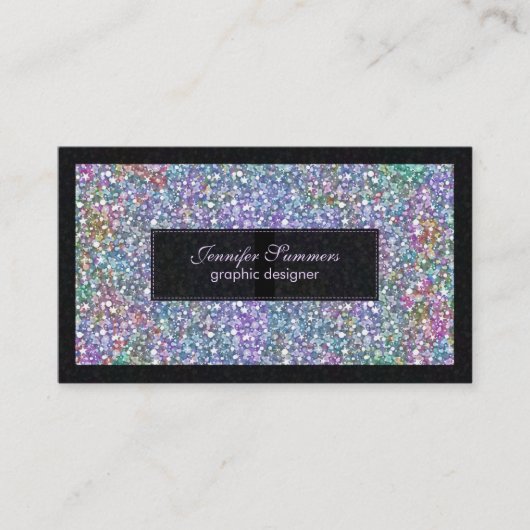 カラフルグリッターとスパークルスブラックフレーム 名刺 (正面)