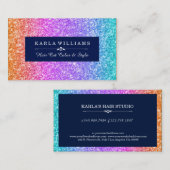 カラフルグリッターグラデーションとミッドナイトブルーのアクセント 名刺 (正面/裏面)