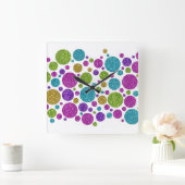 カラフルグリッタードットアクリルウォールクロック スクエア壁時計 (ホーム)