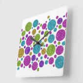 カラフルグリッタードットアクリルウォールクロック スクエア壁時計 (傾斜)