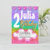 カラフルグリッターユニコーンレインボーバースデーパーティー 招待状 (スタンド正面)