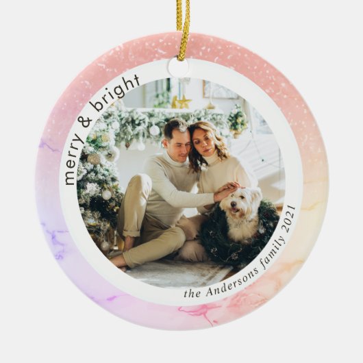 カラフルグリッター家族の写真 |明メリーるい セラミックオーナメント (正面)