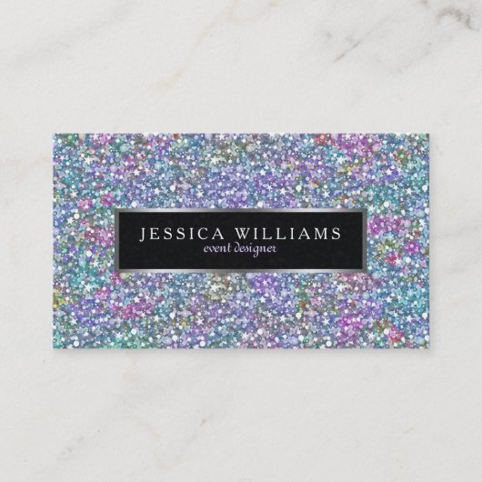 カラフルグリッター&スパークルスプリントシルバーアクセント 名刺 (正面)