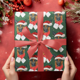 カラフルグリーンスタージャーマンシェパードクリスマス ラッピングペーパー