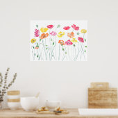 カラフルケシの花の水色 ポスター (キッチン)