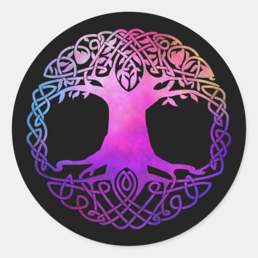 カラフルケルトの生命の木 ラウンドシール (正面)