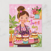 カラフルケーキ付き図解入りの、写真付きの誕生日 ポストカード (正面)