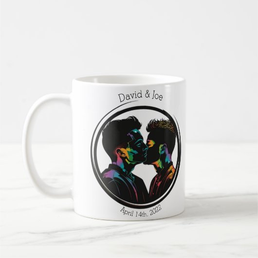 カラフルゲイ対のシルエットパーソナライズされた コーヒーマグカップ (左)