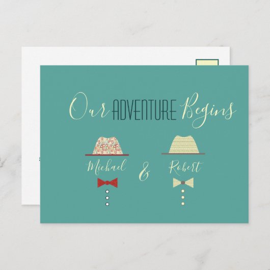 カラフルゲイ結婚式の日付の保存 案内ポストカード (正面/裏面)