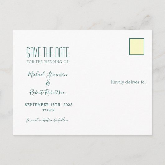 カラフルゲイ結婚式の日付の保存 案内ポストカード (裏面)