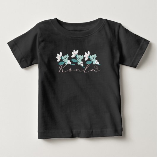 カラフルコアラ柄 かわいい動物と花 ベビーTシャツ (正面)