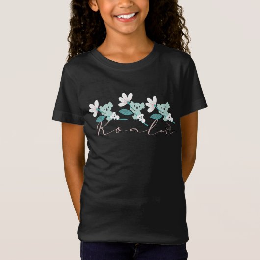 カラフルコアラ柄 かわいい動物と花 Tシャツ (正面)